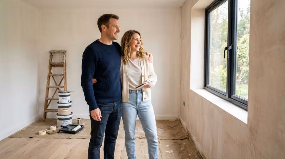 Stel in een woonkamer die verbouwd wordt